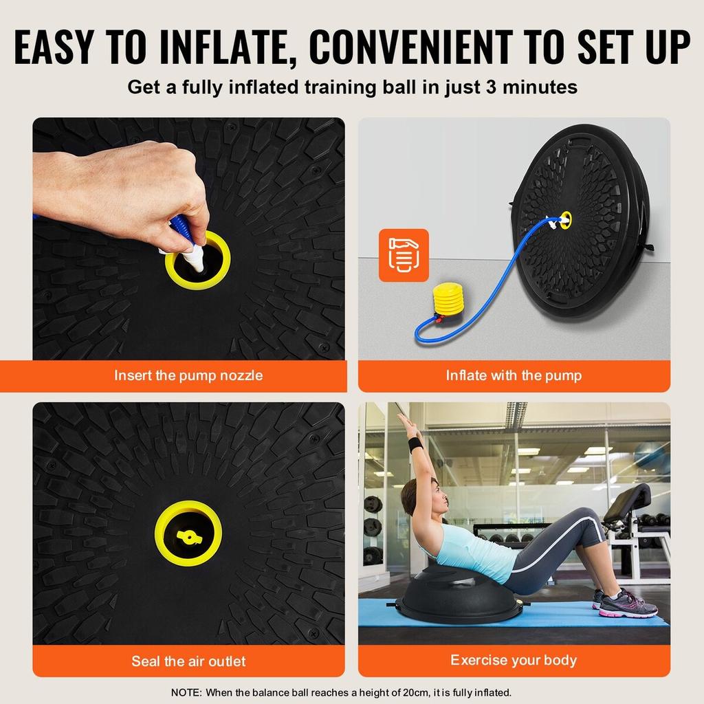 26" Half Exercise Ball Trainer Yoga Balance Stability Ball Resistance Band