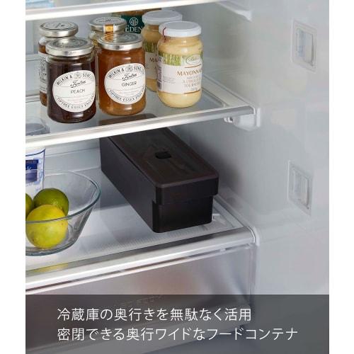 Yamazaki Tower 7710, a deep-access, airtight food container with handle, black, approximately W10 x D27.5 x H8.4cm, with a bubble.
