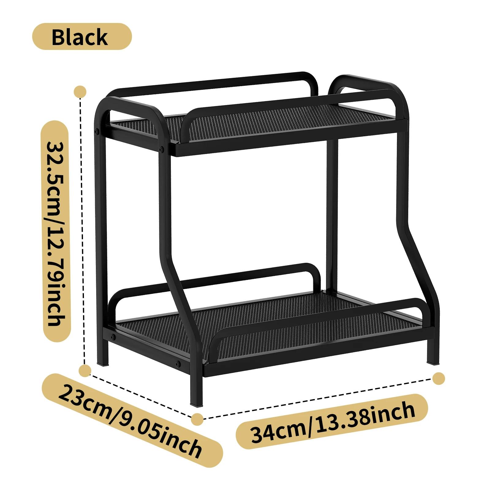 

R-shaped iron mesh multifunctional storage rack, freestanding metal shelving unit for kitchen and bathroom organization 2-tier чёрный