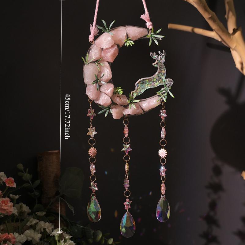 Dreamy Crystal Moon Natural Gravel Hanging Decoration Decoration Bedroom Room Fairy Air Pendant Arrangement розовый
