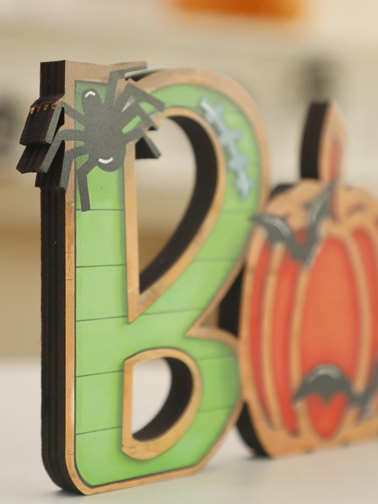 1pc Halloween Wooden"BOO"Table Decor, Ghost,Pumpkin Bat & Letter B with Spider, Colorful Ornaments for Festive Home Desktop Gift