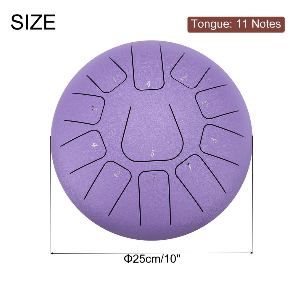 Uxcell Tambour à languette en acier, 10" 11 notes Tambour à main en acier avec sac, maillets et partitions, sans souci pour le yoga, la méditation et le camping (pourpre)