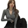 Chic V-Neck Half-Zip High-Waisted Women's Autumn/Winter Top 