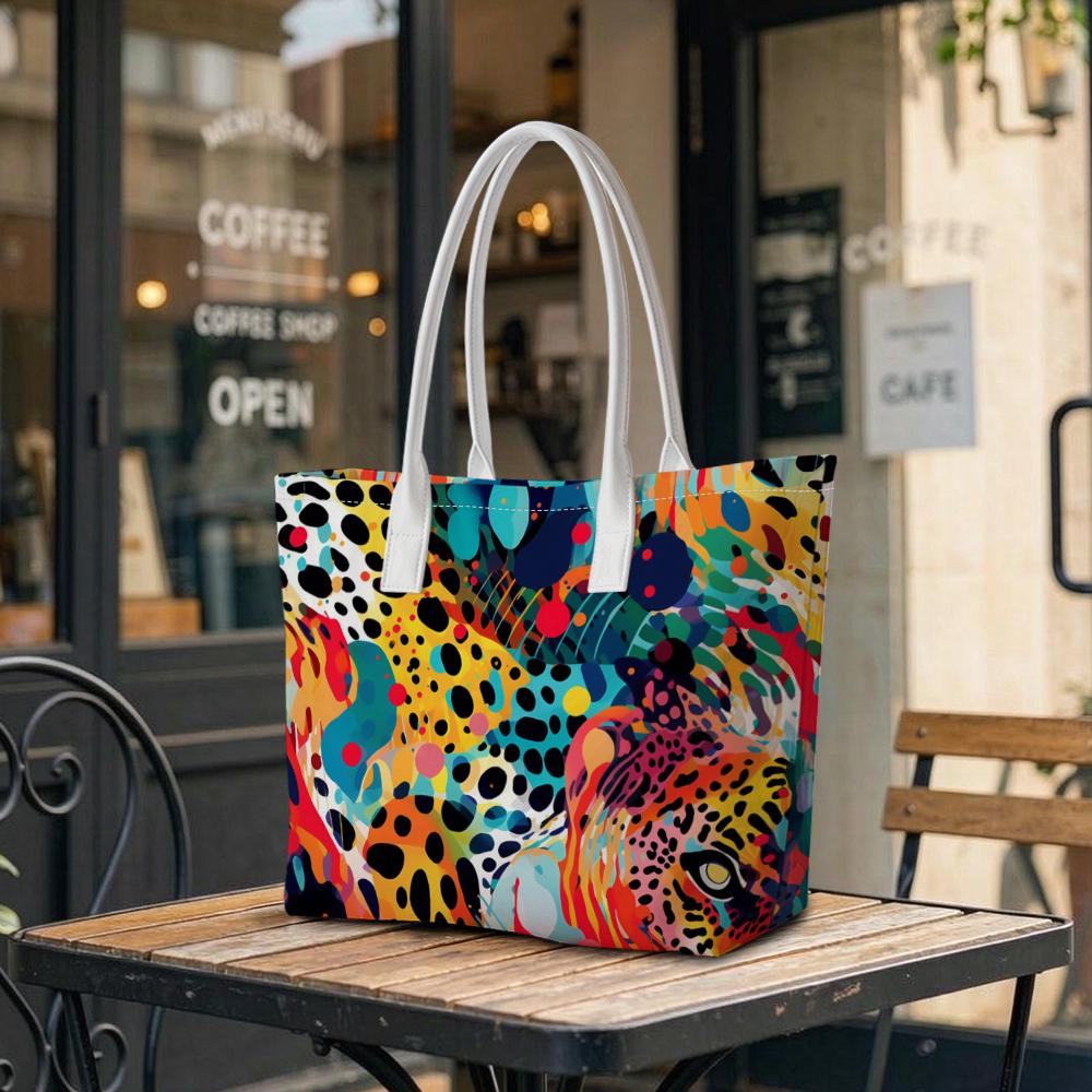 Colorful Leopard Print Tote Bag Stylish Daily Shoulder Bag