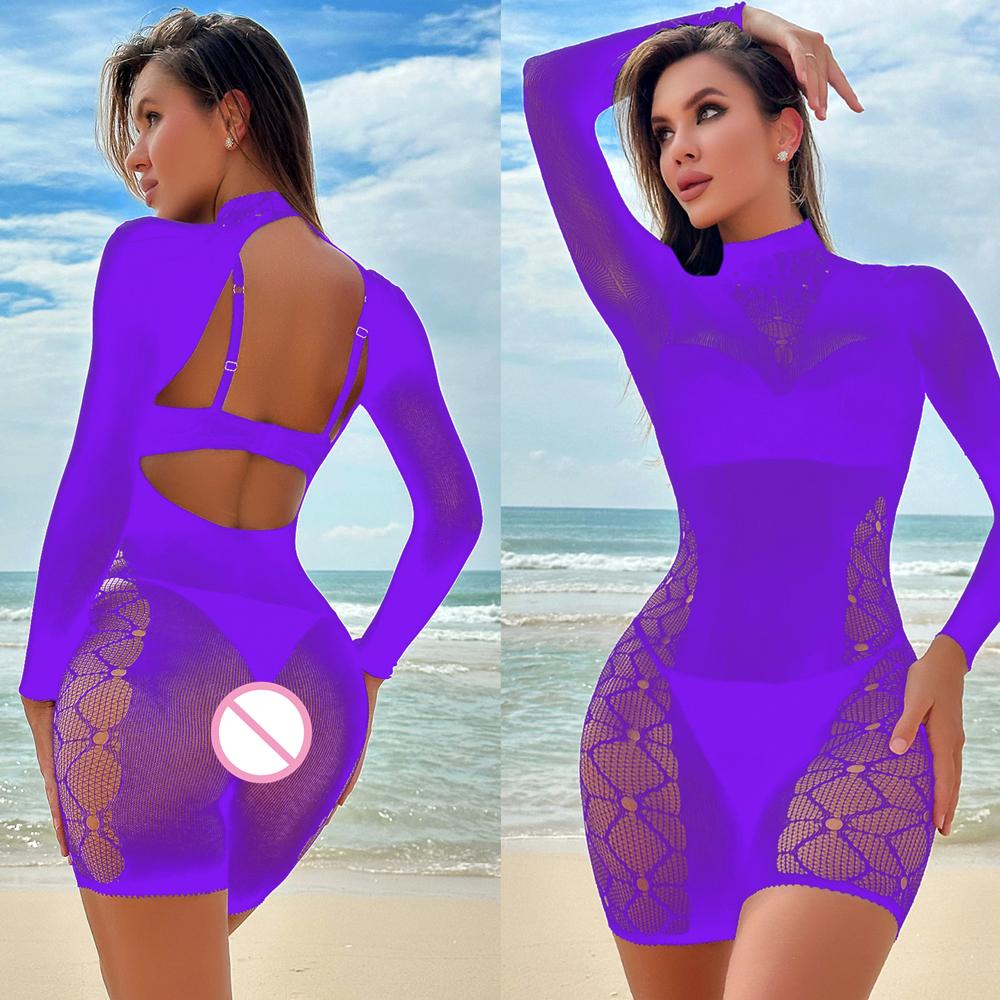 New Women Tight Lingerie Costume Erotic Mesh Hollow See Through Full Body Stocking Clothes Sexy Fish Net Jumpsuit Sleepwear