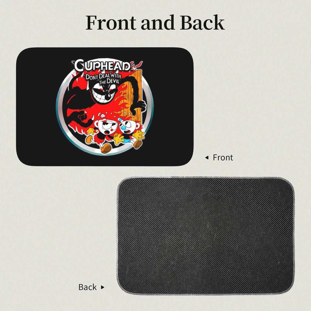 Tapis de porte personnalisé Mugman de Cuphead Antidérapant Intérieur Imperméable Dessin Animé Jeu Tapis de porte Cuisine Chambre à coucher Entrée Tapis Tapis