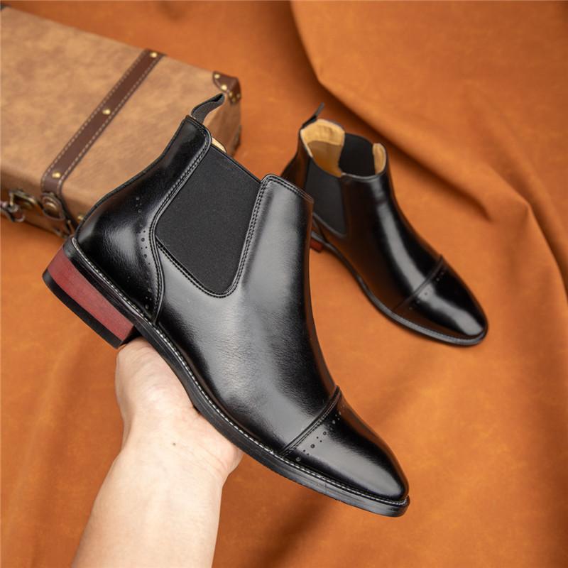 

New Designer Trend Male Pointed Patent Leather Brogues Ankle Boots Men s Black Brown High Top Casual Shoes Zapatos Hombre 38