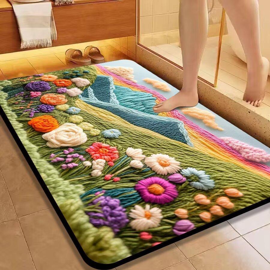WTEMPO Home Entrance Door Mat 3D Rainbow Flower Carpet Bathroom Toilet Non Slip Foot Mat