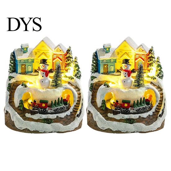 DIY Christmas Craft Accessories 2Pcs Train Music Box with Rotating Light, Snow Village Carousel Tree Ornaments Ornament, Battery/USB Powered Tabletop