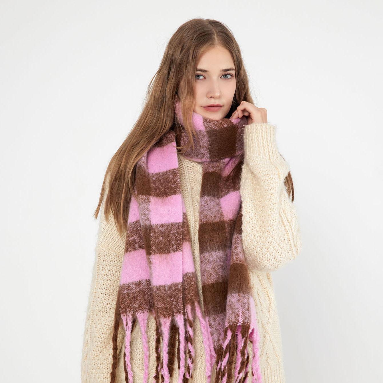 

Высокое качество отличается, Z домашний черно-белый клетчатый шарф женский зимний утолщенный шаль-шарф из имитации кашемира