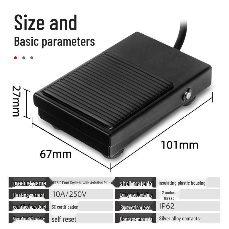 TFS-1 Spot Welder Foot Switch with Aviation Plug, 2-Meter Cable, and Self-Resetting Iron Shell