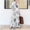 Plus Size Loose Printed Turn Down Collar Long Sleeve Casual Long Shirt Dress For Women