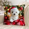 Cute Maltese Puppy Christmas Pillow Cover, Double Sided Soft Polyester 2D Print Cushion for Sofa Bedroom Living Room New Year