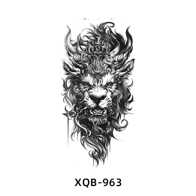Realistic Half Arm Waterproof Temporary Tattoo Sticker - Black & White Animal Design for Men & Women
