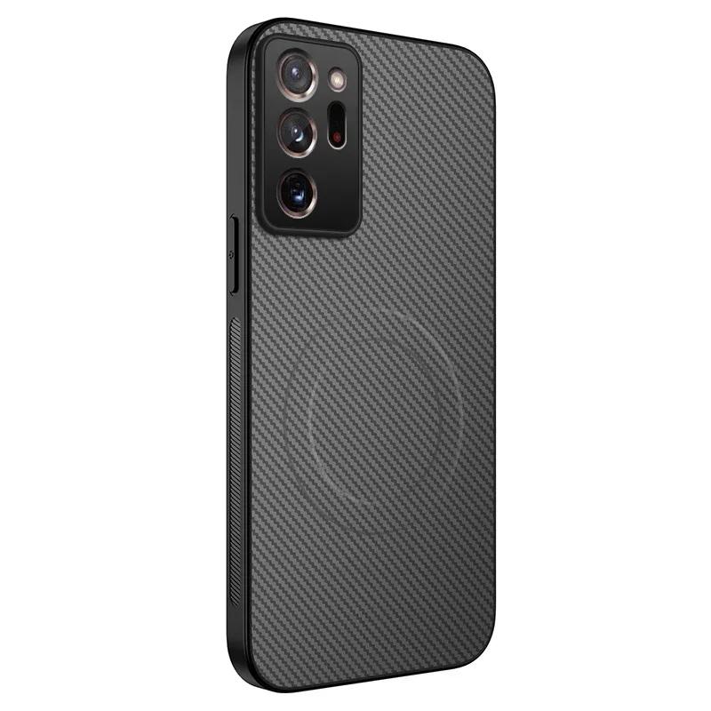 

PU силиконовый чехол для телефона с узором из углеродного волокна для Samsung Galaxy Note 20 Ultra, магнитная беспроводная зарядка, мягкие чехлы-накладки For Note 20 Ultra серый