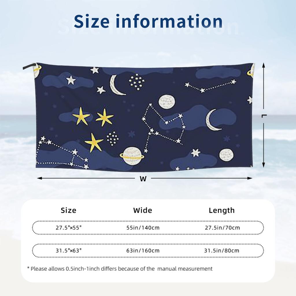 Galaxy Cosmos Moon Stars Astronomy Cartoon Universe Beach Towel Soft Microfiber Quick Dry Absorbent Quick Towels For Bath