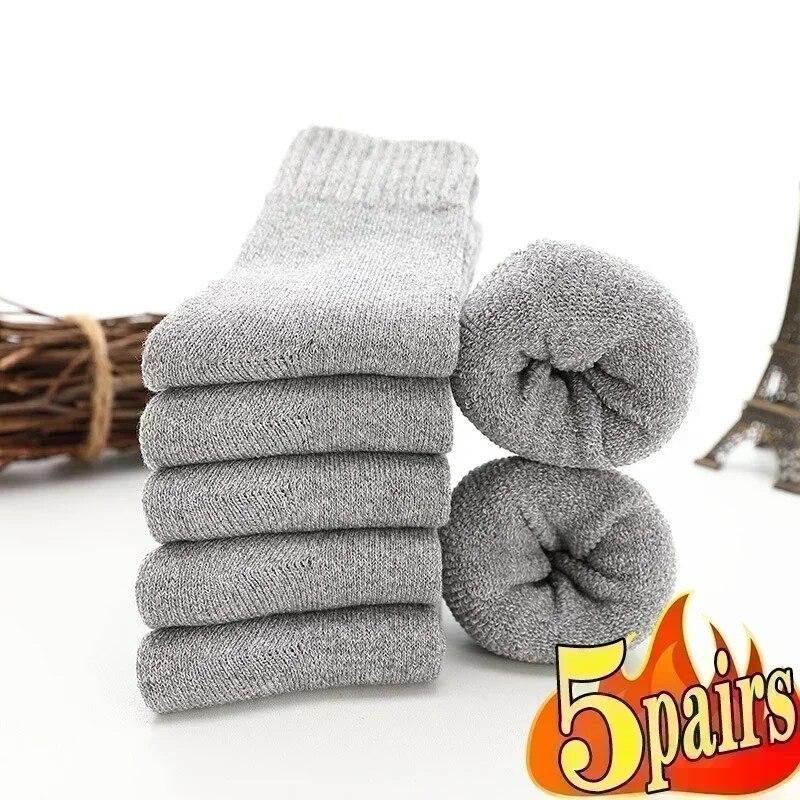 5Pairs Winter Men's Merino Wool Socks Super Thick Warm High Quality Harajuku Retro Snow Casual Antifreeze Cashmere Socks Men