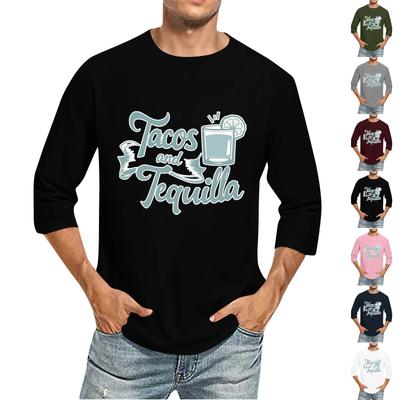 Men'S Round Neck Three-Quarters Sleeve Top Casual Fashion T-Shirt