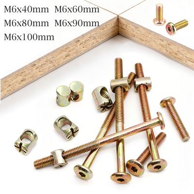 10ks M6x40/60/80/90/100mm Sada šroubů a matic na nábytek Šroub se šestihrannou hlavou s válečkovou maticí Pro postel Židli Skříň