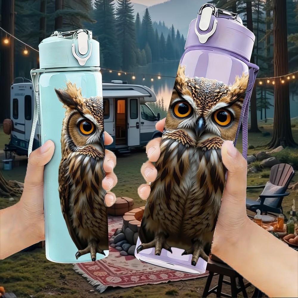 1PC Dark Owl Wild Bird Animal Print 750ml Color Plastic Sports Water Bottle Leakproof Flip Straw Lid Suitable for Sports Office Home Use