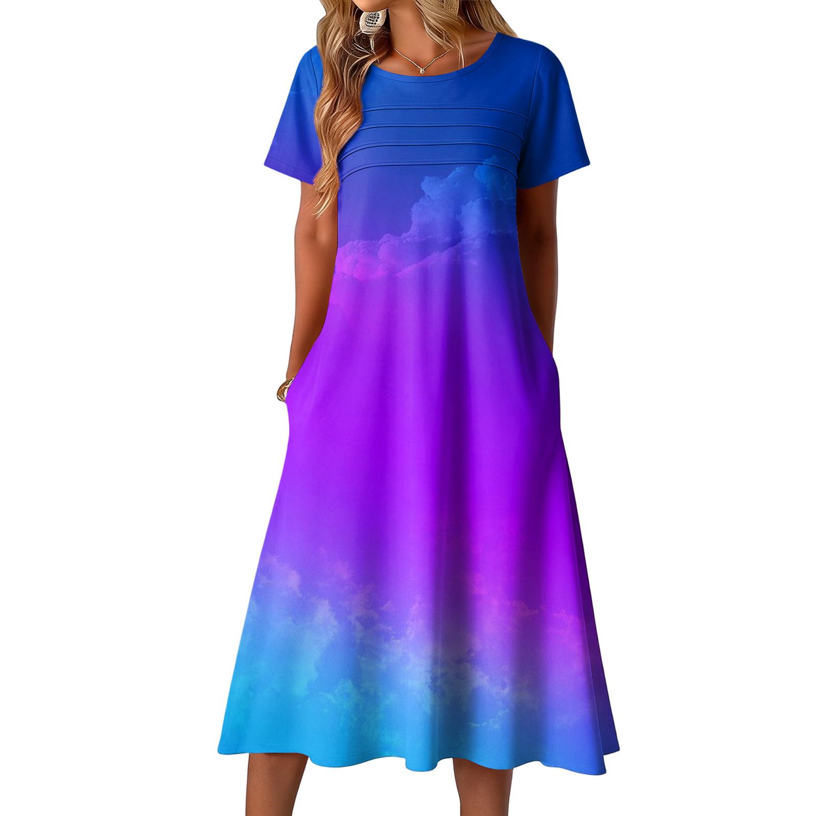 

Ladies printed casual and fashionable short sleeved round neck dress S