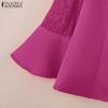 ZANZEA Women Casual Round Neck Lace Splice 3/4 Sleeve Elegant Blouse