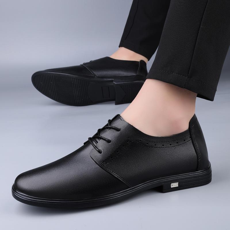 Brand Classic Black Men's Comfortable Sports Leather Shoes Summer New Fashion Lace Up Hollow Breathable Casual Leather Shoes