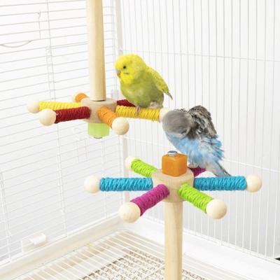 Interactive Bird Toys Wooden Spin Stand Rotating Bird Toy for Small Medium Animals Rest Expend Energy Relieve Boredom Encourage