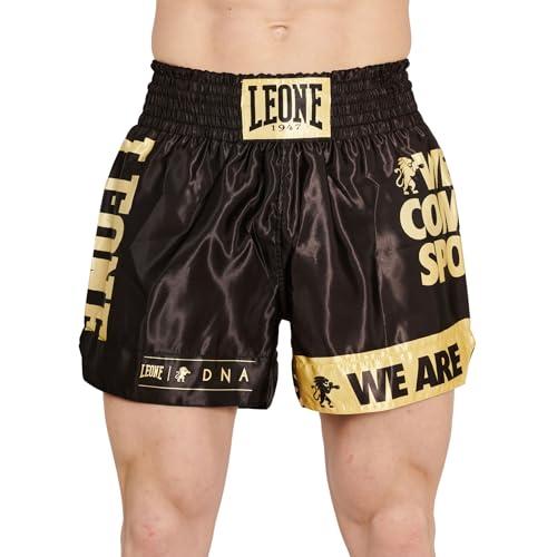 Leone 1947 DNA Shorts, Unisex Muay Thai/Kickboxing Shorts, Satin Fabric with Elastic Waist (Size M), Black/Gold, AB966 [Authentic]