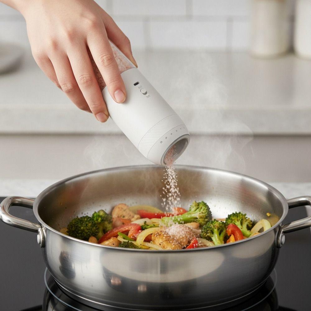 2PCS Gravity Sensing Electric Salt and Pepper Grinder Adjustable Burr Spice Mills Steak