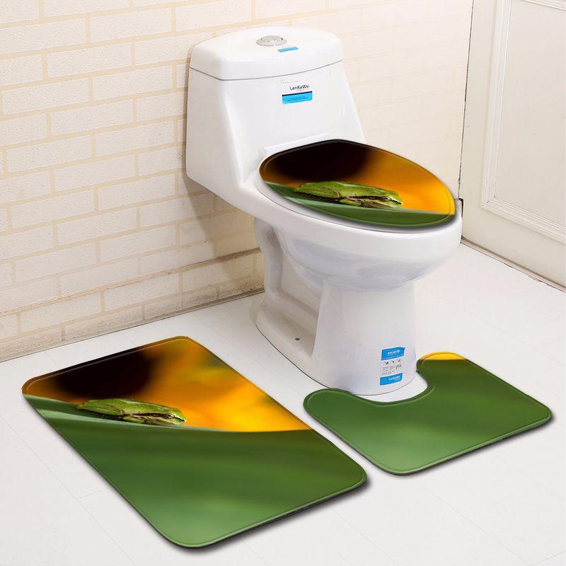 Covor de baie 3D cu broască, trei piese, covoraș de intrare, covor de baie