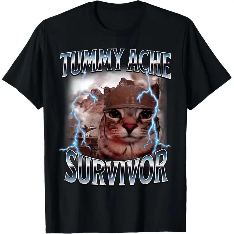 I Survived Today s Tummy Ache Survivor Funny Cat Meme T-Shirt XXXXL