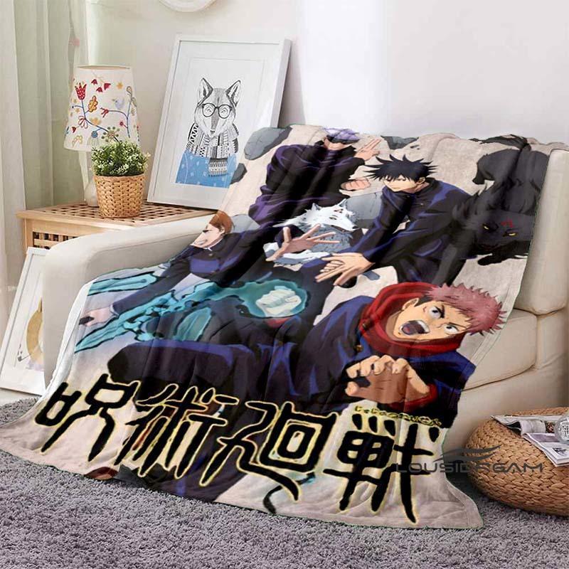 Jujutsu Kaisen Cartoon-Themed Flannel Blanket — Soft & Cozy Throw for Bed, Sofa, or Picnic Use — A Great Gift for Kids