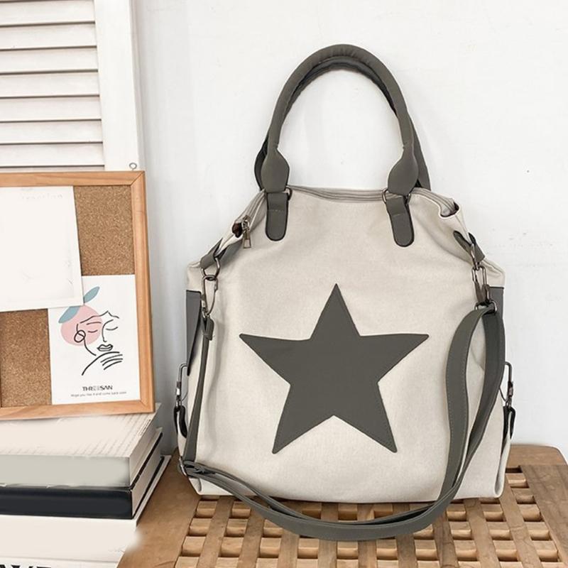 Womens Star Shoulder Bag Canvas Handbags Large Capacity Crossbody Bag Aesthetic Messenger Bag Fashion Satchels Bag