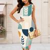 Women Plus Size Round Neck Sleeveless Printed Bodycon Midi Dress