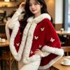 Bridal Shawl Cape Winter Wedding Formal Dress Cover Up Warm Fleece Lined Butterfly Cloak