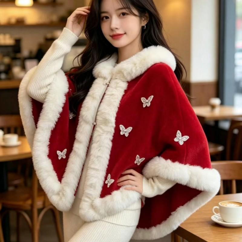 Bridal Shawl Cape Winter Wedding Formal Dress Cover Up Warm Fleece Lined Butterfly Cloak