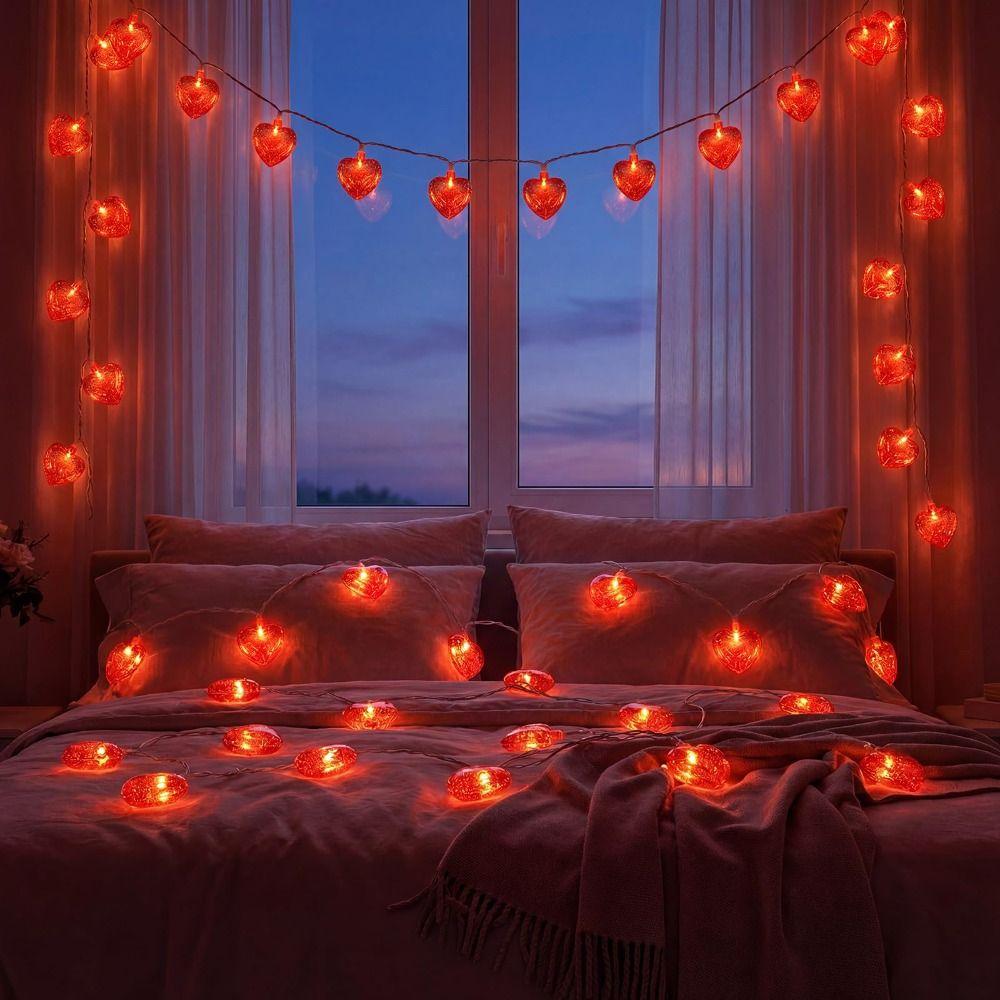 LED Lights Love Heart Fairy Light Garland Heart String Lights Valentines Day Party