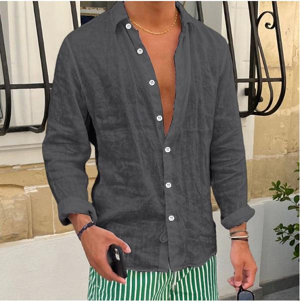 Summer Men's White Linen Long Sleeve Shirt - Casual Dailywear Lightweight and Comfortable Perfect for Vacations
