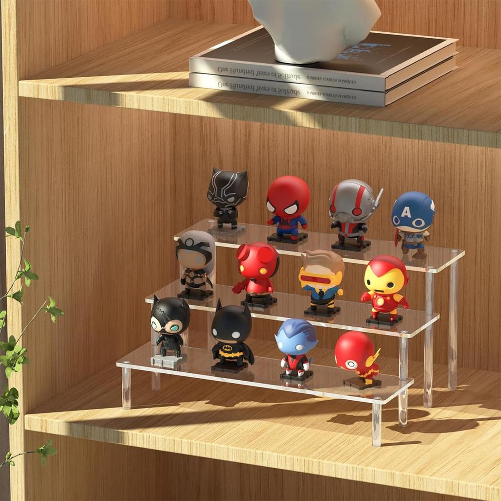 XMSSAA Acrylic Display Stand Tiered Clear Storage Shelf Collection Case Assembly Type