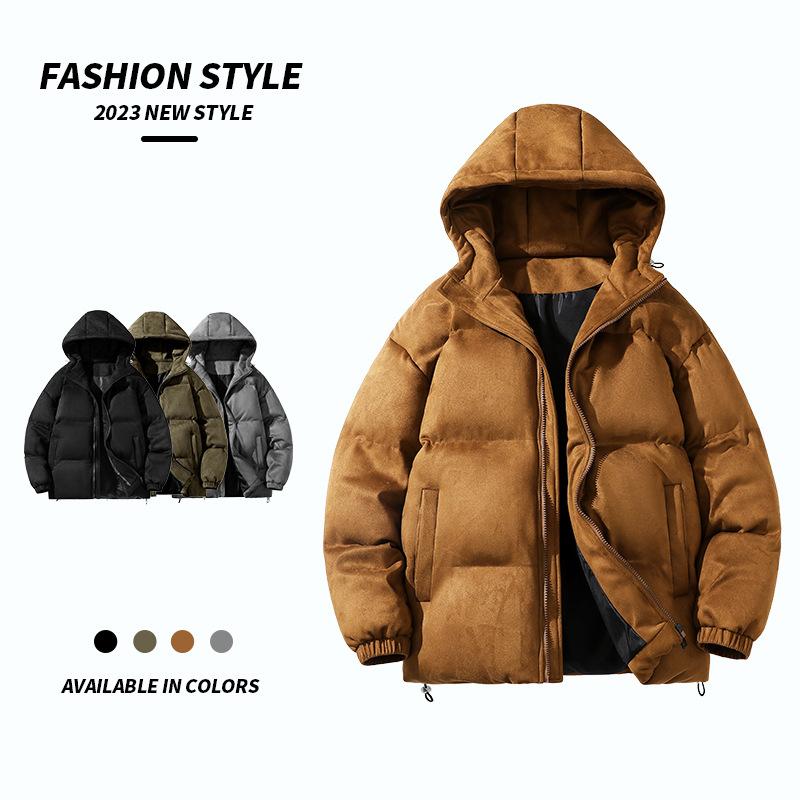 

Men s suede hooded cotton-padded clothes 2025 autumn and winter new loose thermal bag clothes hooded cotton-padded clothes jacket men M кавовий
