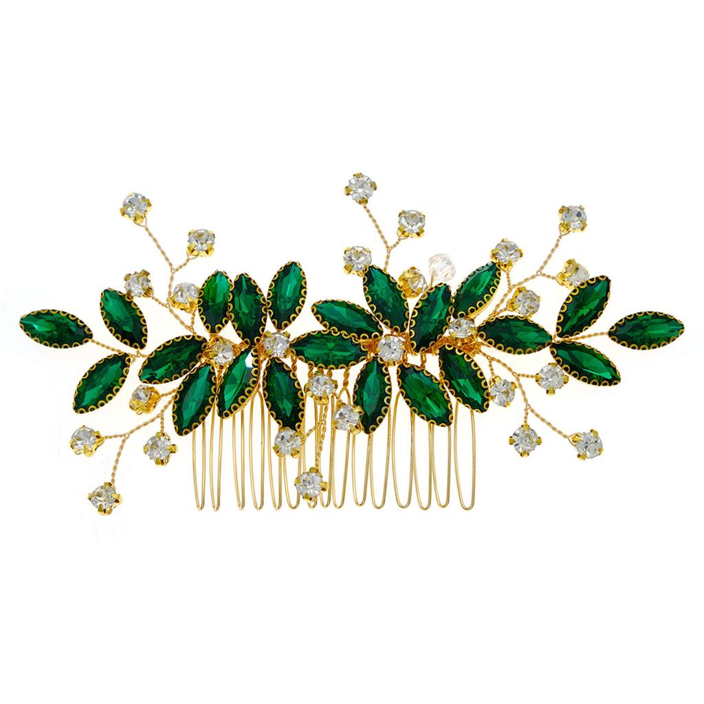 Hair Jewelry Wedding Bridal Hair Comb Handmade Headdress Green Crystal Alloy Hedwear for Festival Wedding Party Head Decor