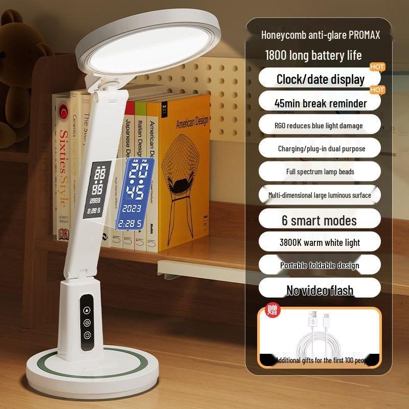 LED Desk Lamp: Eye Protection, Bedside & Study Light for College Dorm; Night Light with Charging & Timer; Compact & Stylish Design