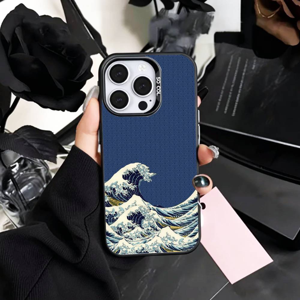 cool G-Great W-Wave Kanagawa Phone Case For iPhone17,16,15,14,13,12,11 Plus,Pro Max Colored Silver Plated Inside Cover