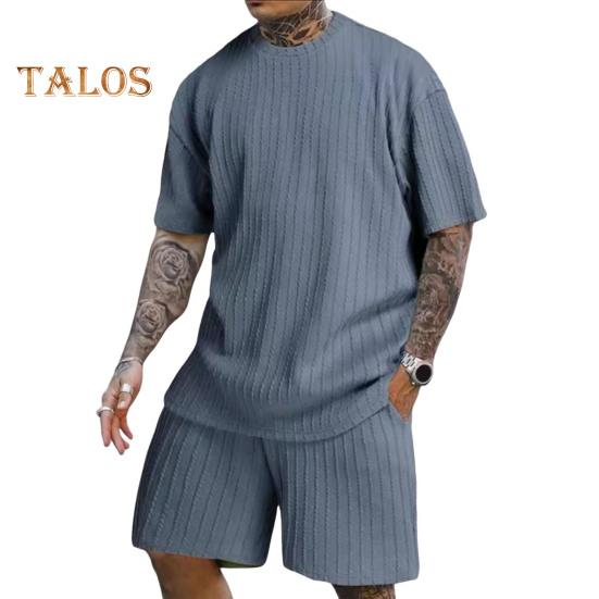 2 ks/sada Pánský sportovní oblek Tričko s krátkým rukávem do O výstřih Elastický pas Široké nohavice Šortky s kapsami Sada Žakárová textura Běžecké oblečení