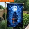 2D Flat, 2D Flat Printing Garden Flag 1pc, Moonlit Ship On Ocean Durable Single-Sided Print Yard Flag, Garden & Home Holiday Decoration, 29.97x44.96 C