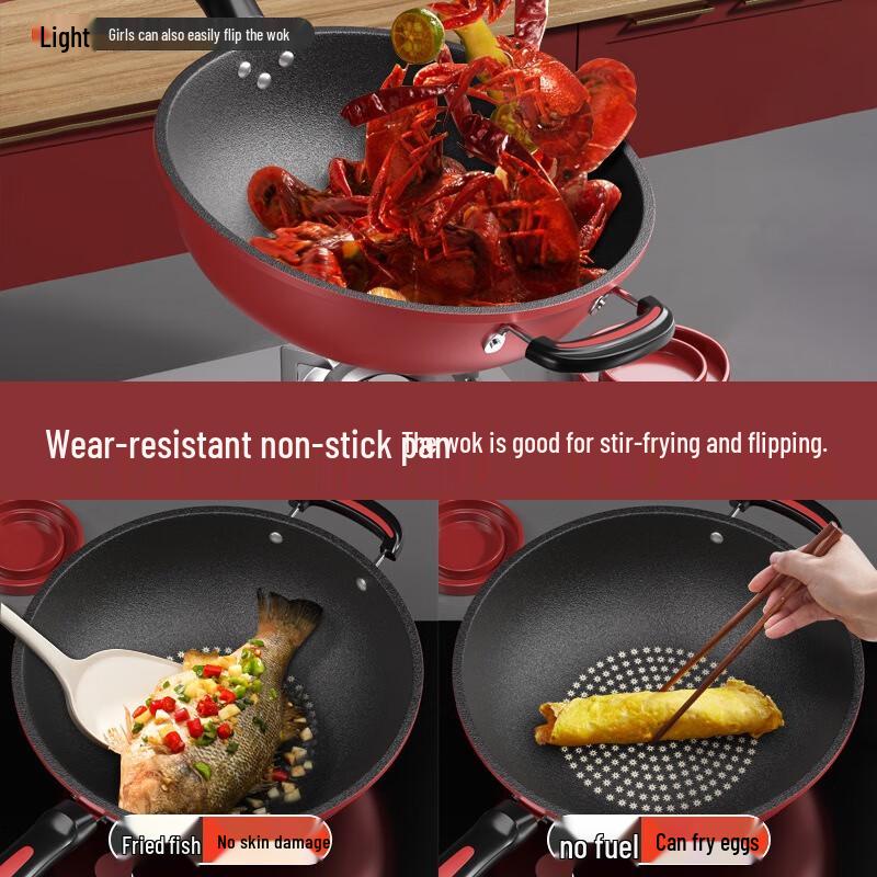 Wutuo Flat Bottom Non-stick Cast Iron Wok