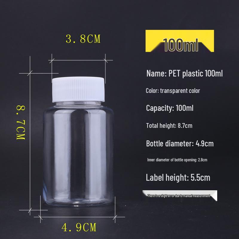 Available in 30ml, 50ml, and 100ml: Food-Grade PET Plastic Bottles, Wide-Mouth, Sealed for Small Medicines.