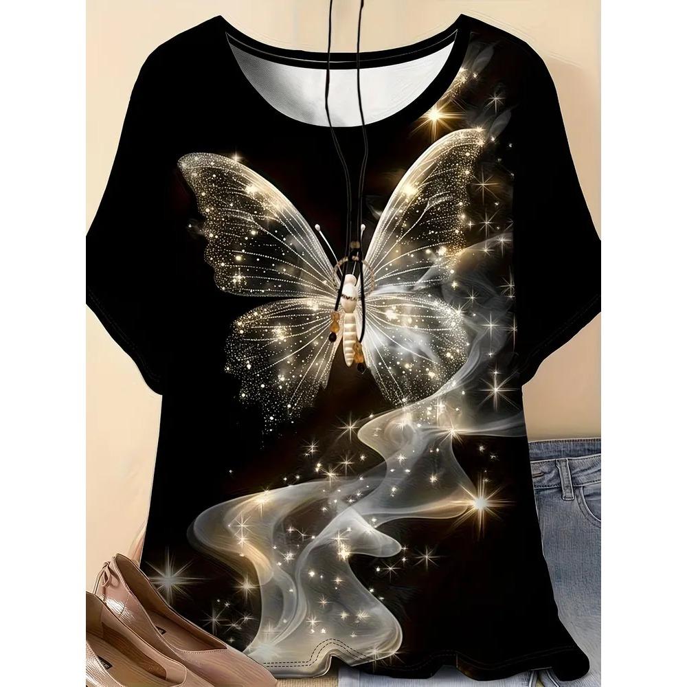 Summer Fashionable Colorful Casual Round Neck Short Sleeved T-shirt Comfortable Breathable Vintage Flower 3d Printed Versatile Loose Women's T-shirt