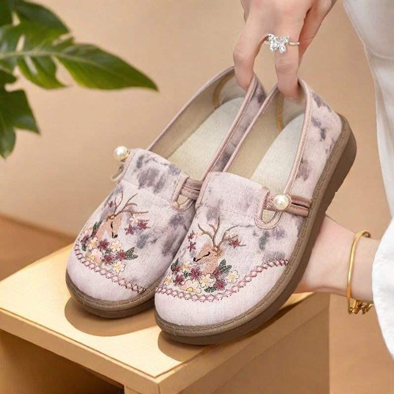 2025 Women's New Chinese Style Embroidered Loafers - Old Beijing Cloth Shoes